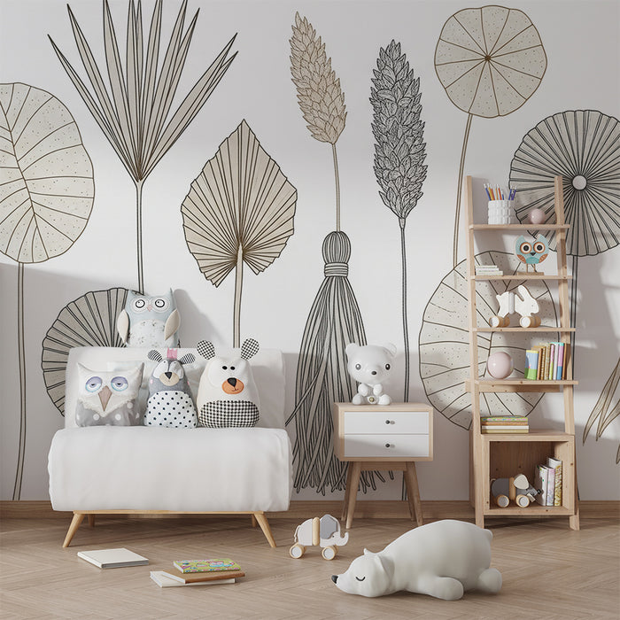 Nursery room wallpaper | Delicate leaves and natural patterns in soft tones