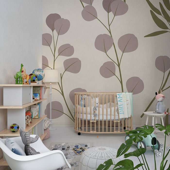 Papier peint chambre bébé | Feuilles délicates et pivoines dans des teintes douces