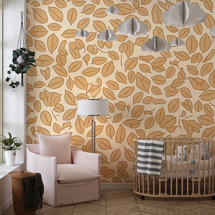 Χαρτί τοιχοποιίας βρεφικού δωματίου | Ευαίσθητα φύλλα σε μπεζ φόντο