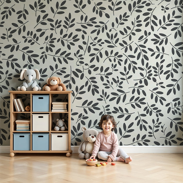 Børneværelse tapet | Delikate blade på lys baggrund