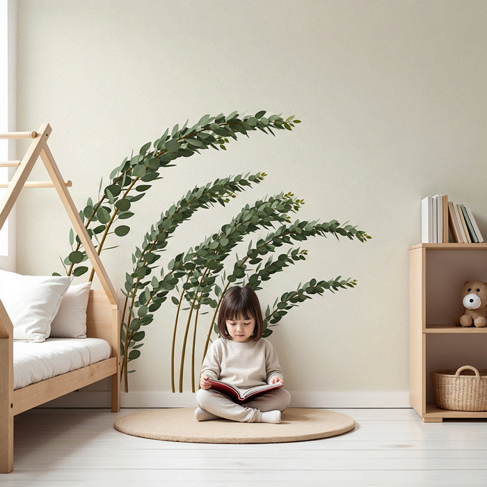 Tapet pentru cameră de bebeluși | Frunze delicate pe fundal neutru