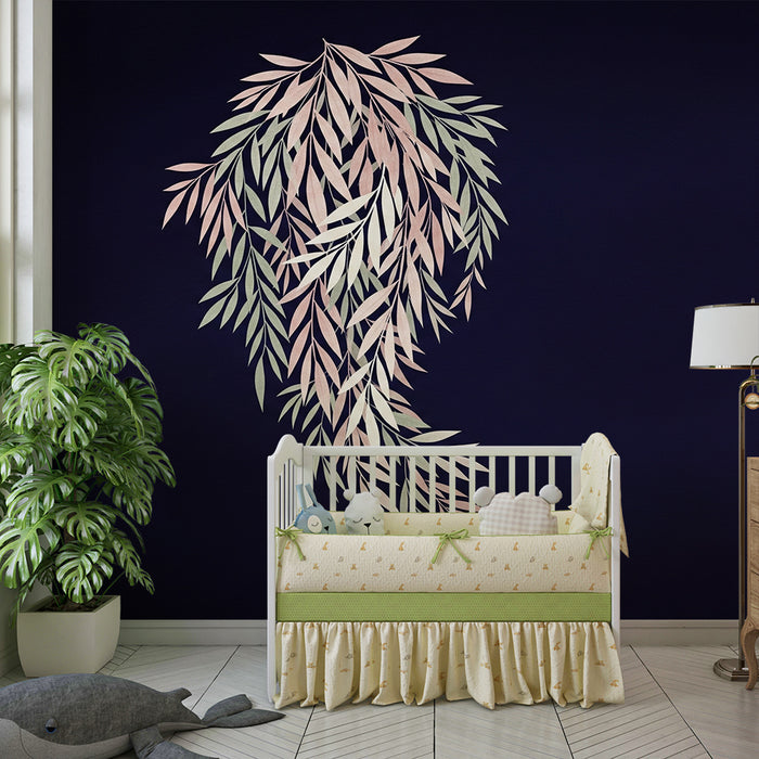 Χαρτί τοίχου δωματίου μωρού | Λεπτά φύλλα σε σκοτεινό φόντο