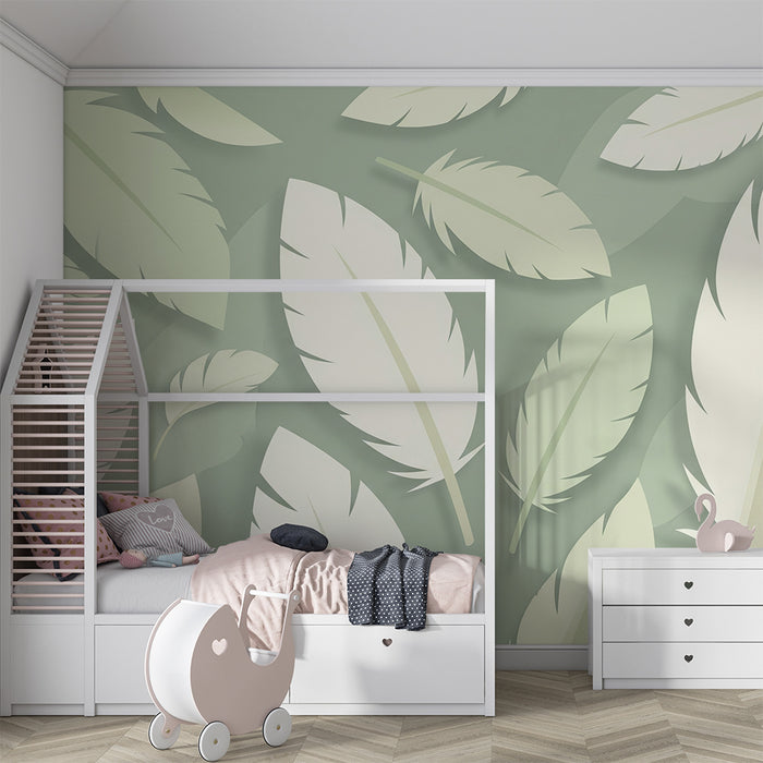 Nursery room wallpaper | Delicate leaves on soothing green background