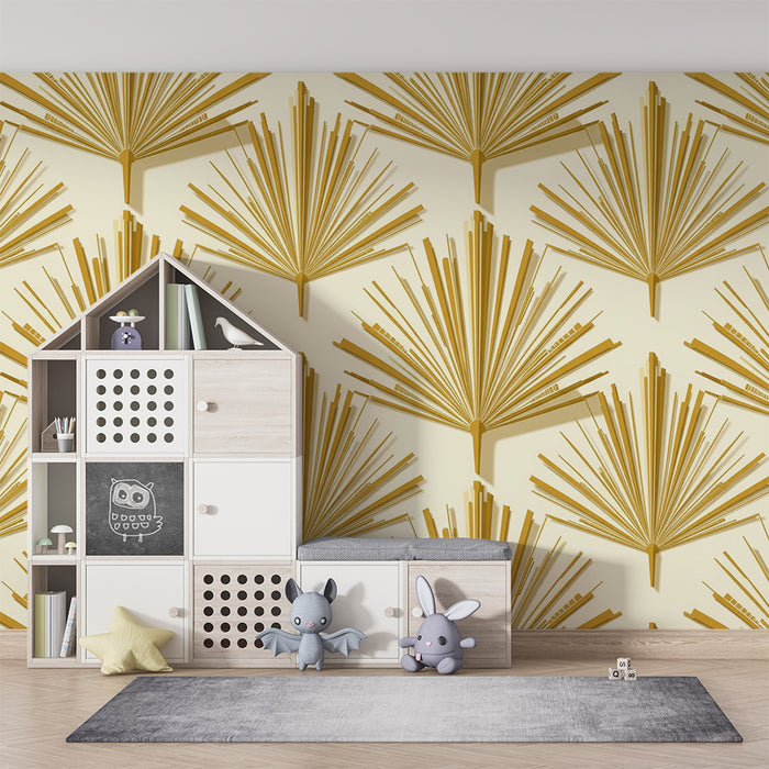 Papier peint chambre bébé | Feuilles dorées sur fond crème pour une ambiance chaleureuse