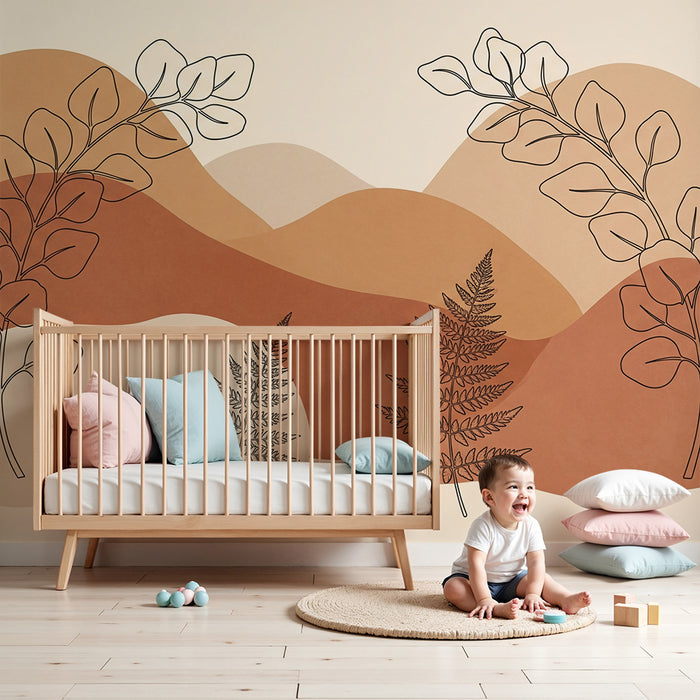 Papier peint chambre bébé | Feuilles et formes organiques dans des tons doux