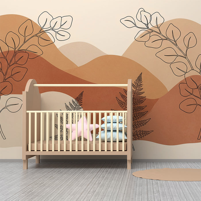 Papier peint chambre bébé | Feuilles et formes organiques dans des tons doux