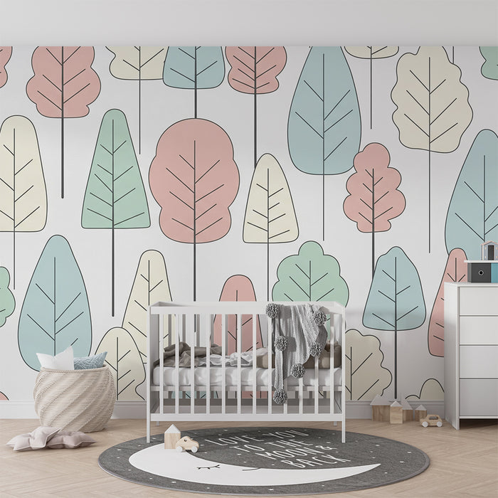 Barntapet | Stiliserade löv i pastellfärger