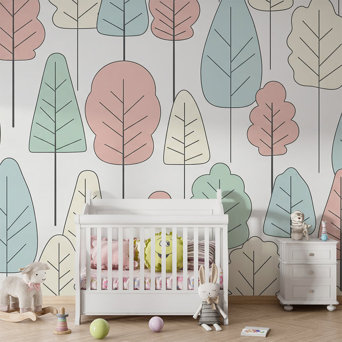 Barntapet | Stiliserade löv i pastellfärger