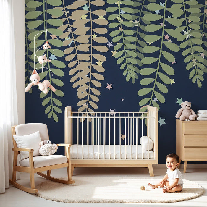 Papel de parede quarto bebê | Obešeni listi in pisane zvezde
