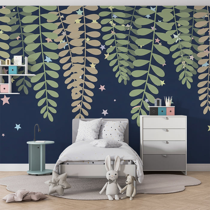 Papel de parede quarto bebê | Obešeni listi in pisane zvezde