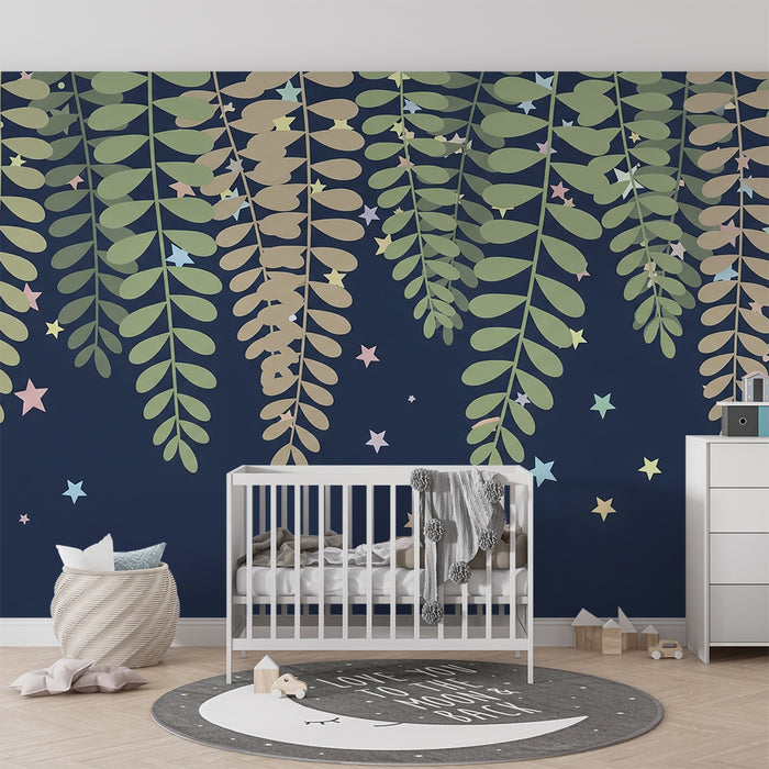 Papel de parede quarto bebê | Obešeni listi in pisane zvezde