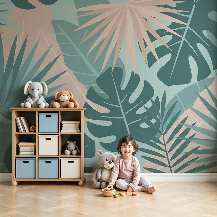 Barntapet | Tropiska löv i mjuka och lugnande färger