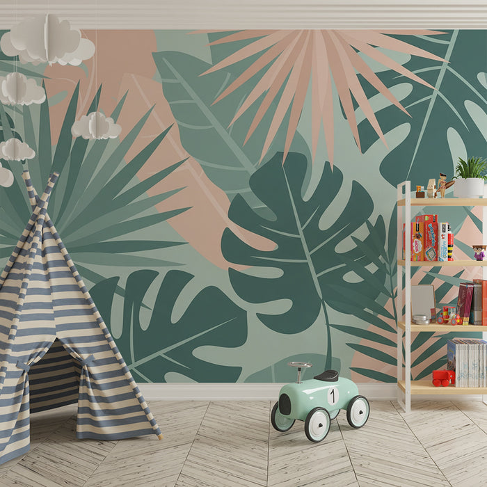 Barntapet | Tropiska löv i mjuka och lugnande färger