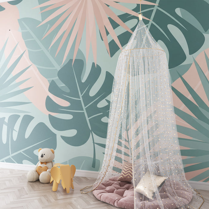 Barntapet | Tropiska löv i mjuka och lugnande färger