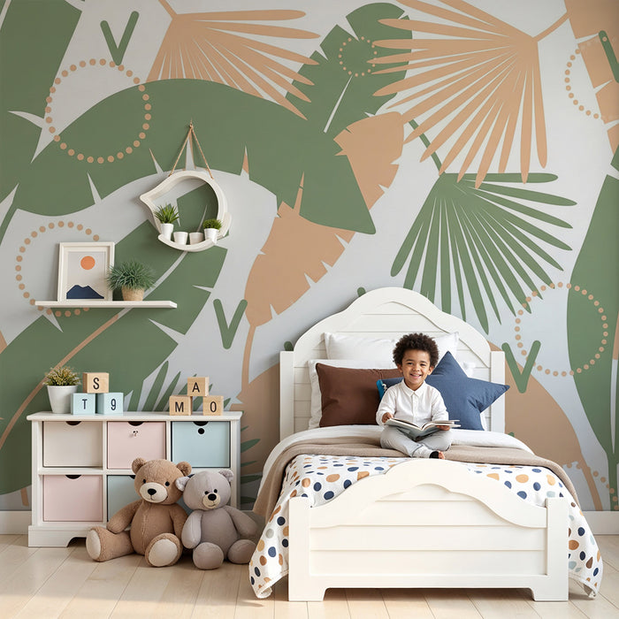 Tapet za dječju sobu | Tropsko lišće u nježnim i modernim nijansama
