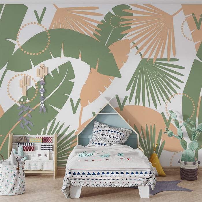 Tapet za dječju sobu | Tropsko lišće u nježnim i modernim nijansama