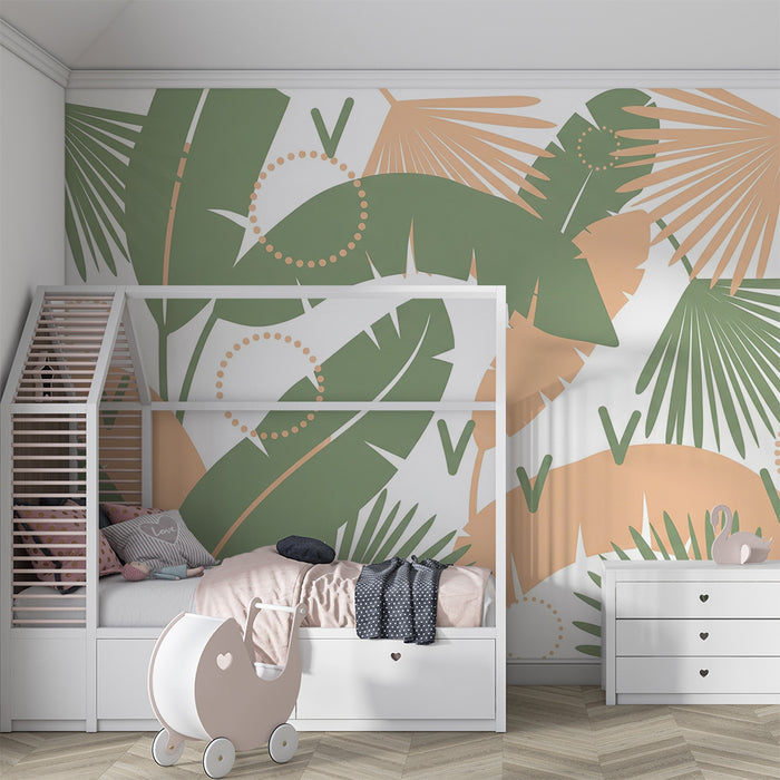 Tapet za dječju sobu | Tropsko lišće u nježnim i modernim nijansama