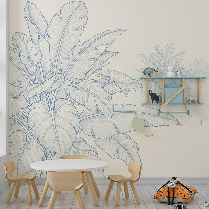 Nursery room wallpaper | Delicate tropical leaves on light background