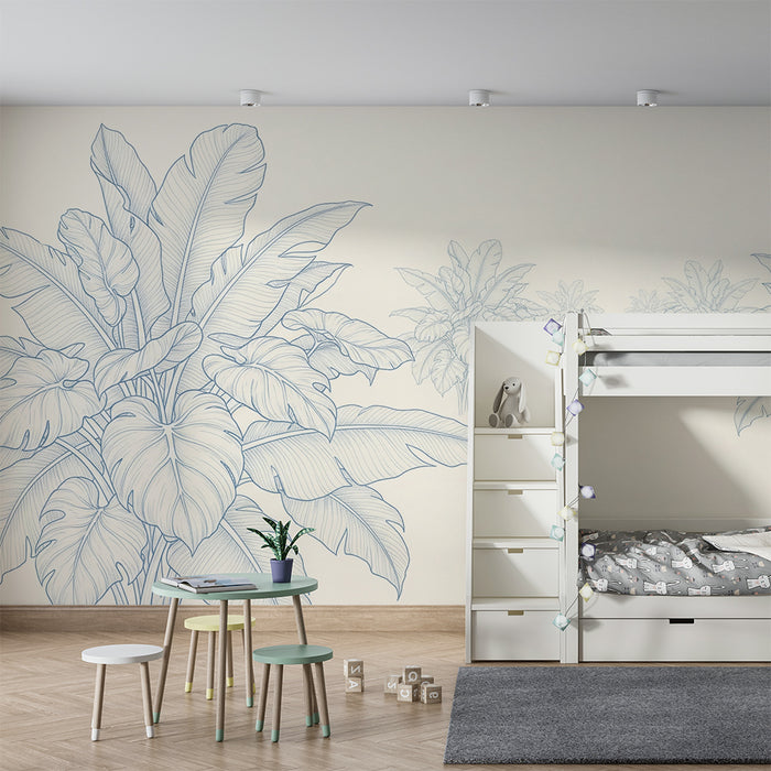 Nursery room wallpaper | Delicate tropical leaves on light background