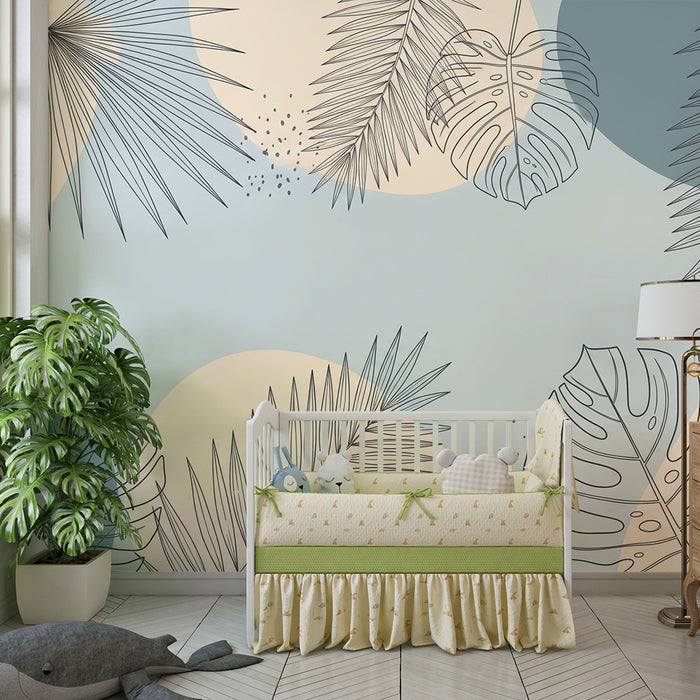 Barntapet | Delikata tropiska löv på pastellfond