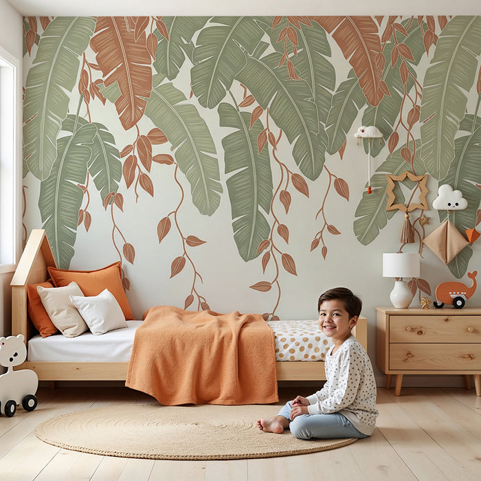 Carta da parati bambini | Foglie tropicali in coppia di colori