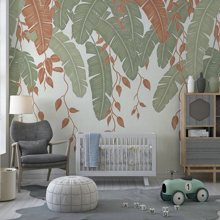 Carta da parati bambini | Foglie tropicali in coppia di colori