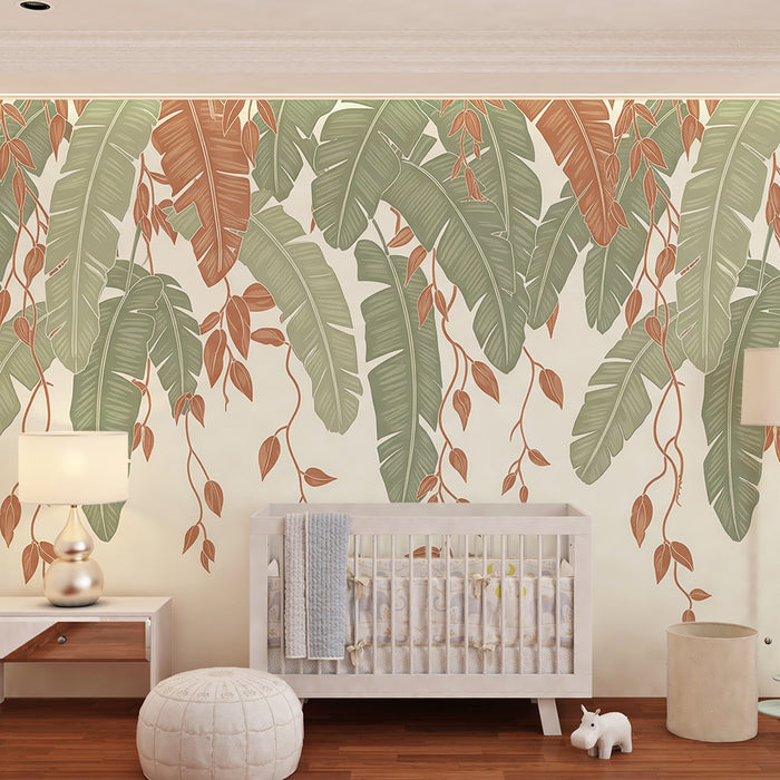Carta da parati bambini | Foglie tropicali in coppia di colori