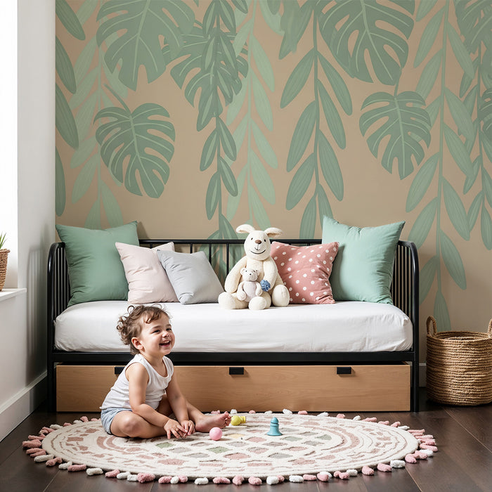 Nursery room wallpaper | Tropical leaves and soothing atmosphere