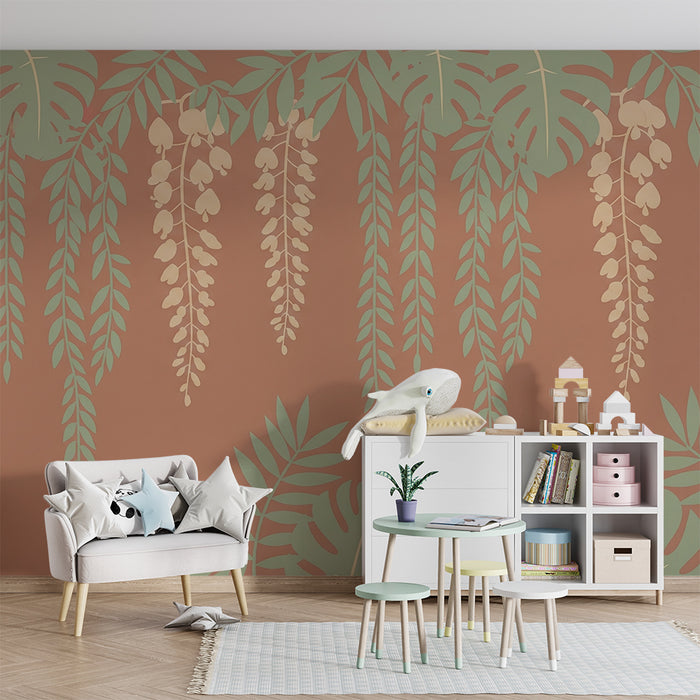 Nursery room wallpaper | Tropical leaves and soft ambiance