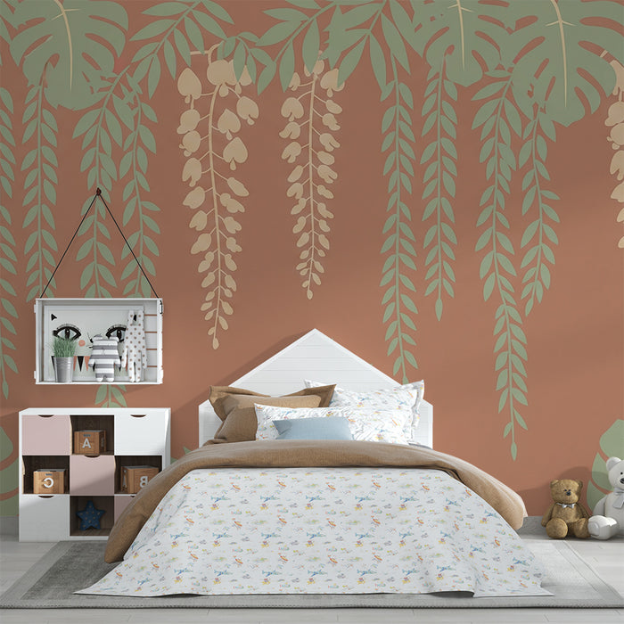 Nursery room wallpaper | Tropical leaves and soft ambiance