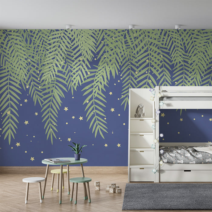 Carta da parati bambini | Foglie tropicali e cielo stellato