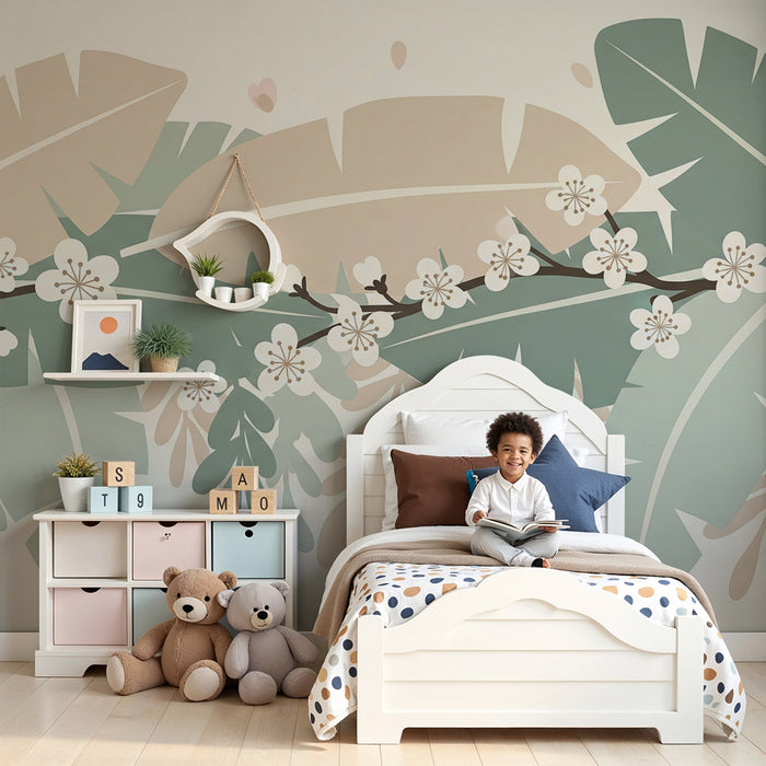 Nursery room wallpaper | Troopilised lehed ja õrnad lilled