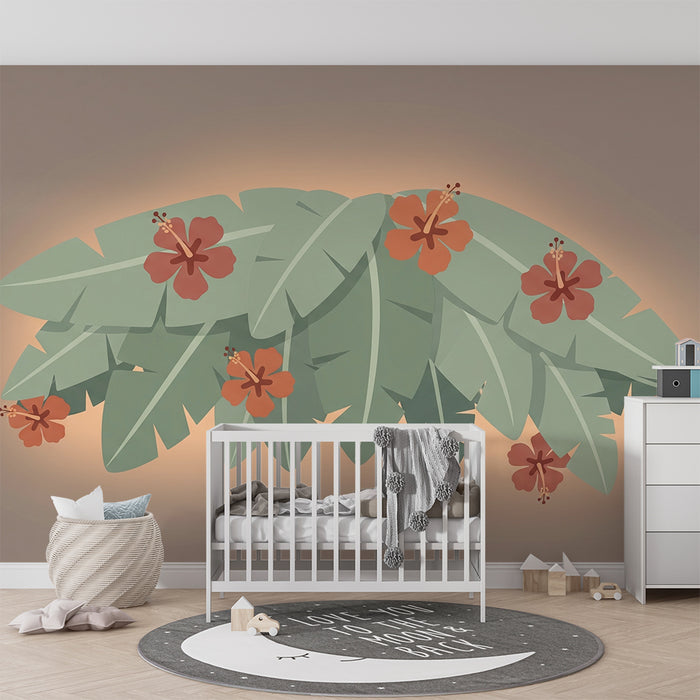 Papel de parede quarto bebê | Tropical leaves and exotic flowers