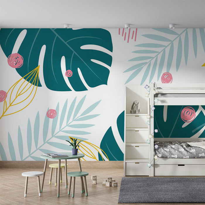 Tapete za dječju sobu | Tropski listovi i zabavni uzorci