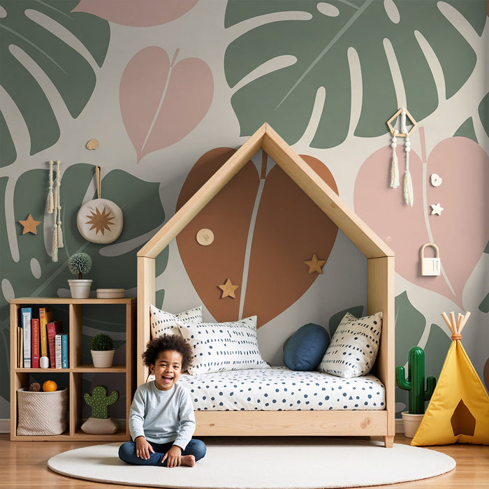 Babyzimmer Tapete | Tropische Monstera-Blätter