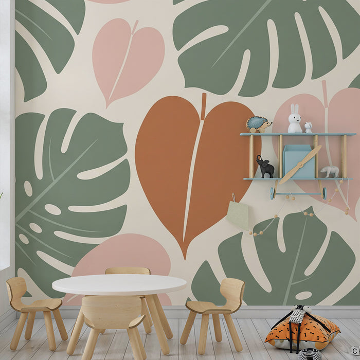 Babyzimmer Tapete | Tropische Monstera-Blätter