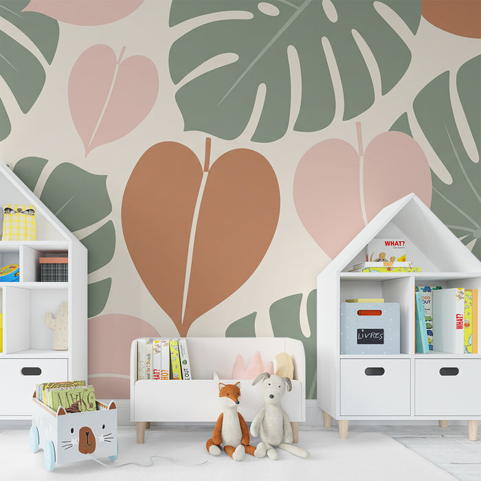 Babyzimmer Tapete | Tropische Monstera-Blätter