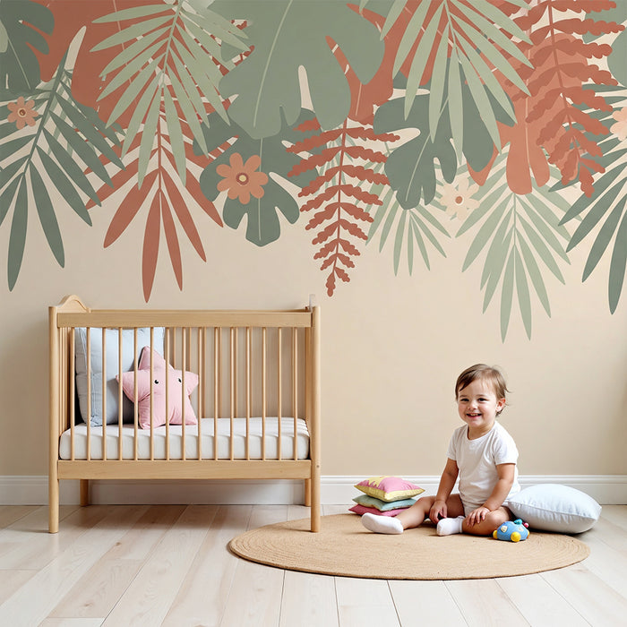 Papier peint chambre bébé | Feuilles tropicales tombantes