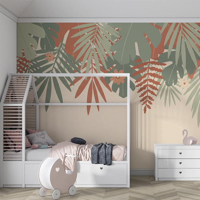 Papier peint chambre bébé | Feuilles tropicales tombantes