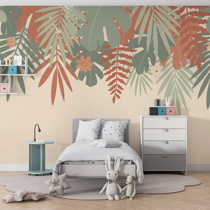 Papier peint chambre bébé | Feuilles tropicales tombantes