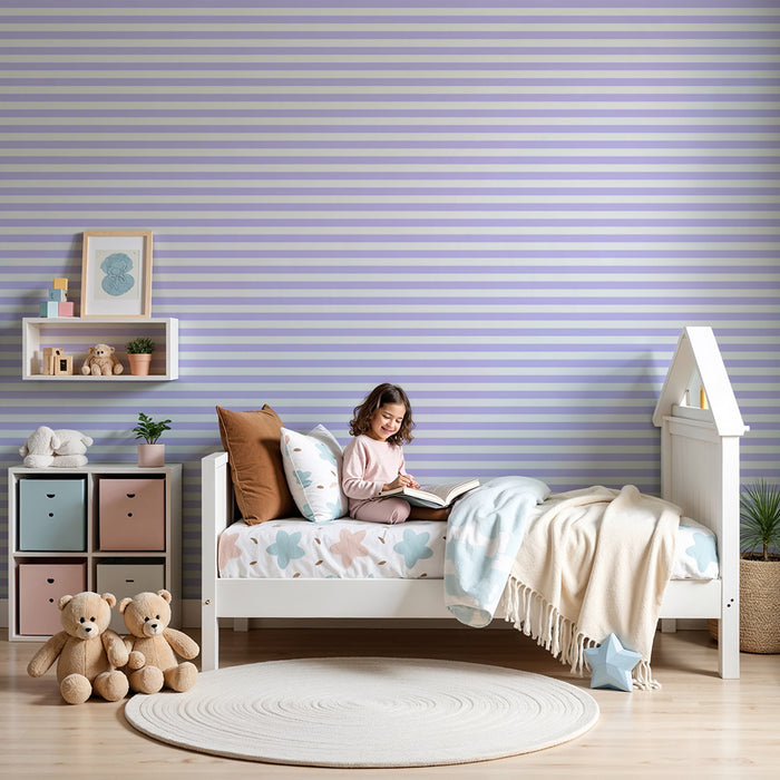 Papel de parede quarto bebê | Listras finas horizontais em lilás