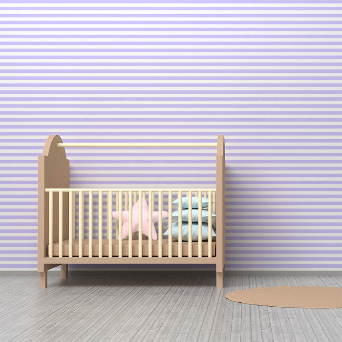 Papel de parede quarto bebê | Listras finas horizontais em lilás