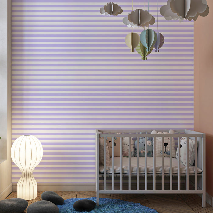 Papel de parede quarto bebê | Listras finas horizontais em lilás