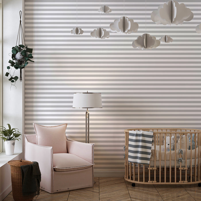Nursery room wallpaper | Fine horizontal grey stripes