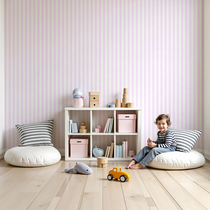 Nursery room wallpaper | Fine vertical stripes in pink