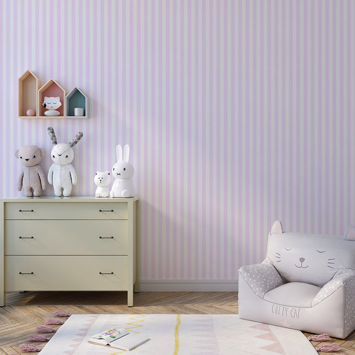 Nursery room wallpaper | Fine vertical stripes in pink
