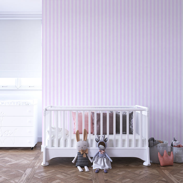 Nursery room wallpaper | Fine vertical stripes in pink