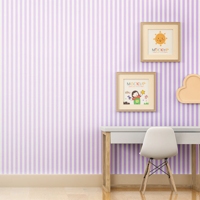 Papel de parede quarto bebê | Listras finas verticais em roxo