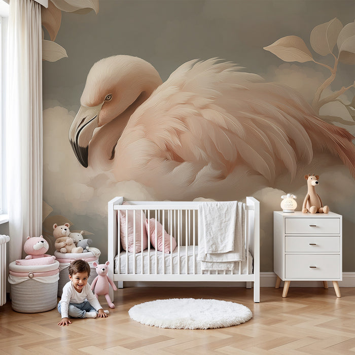 **Barneveggtapet | Delikat flamingo på en myk sky**