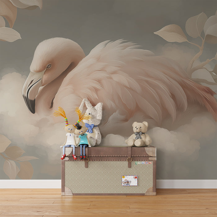 **Barneveggtapet | Delikat flamingo på en myk sky**
